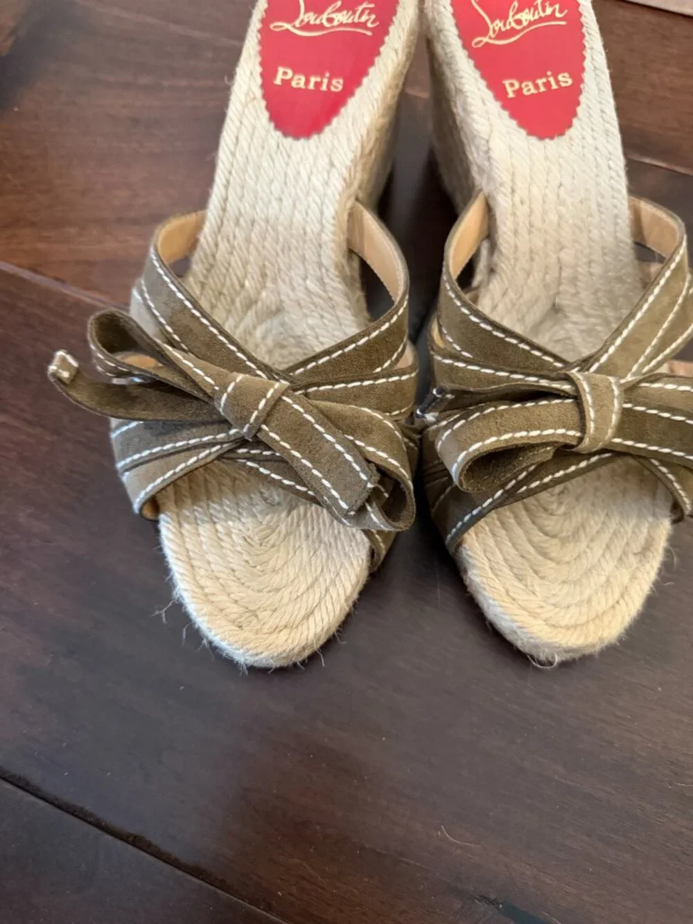 Christian Louboutin Tiburon Natural Strappy Wedge Heels Sandals Size 8